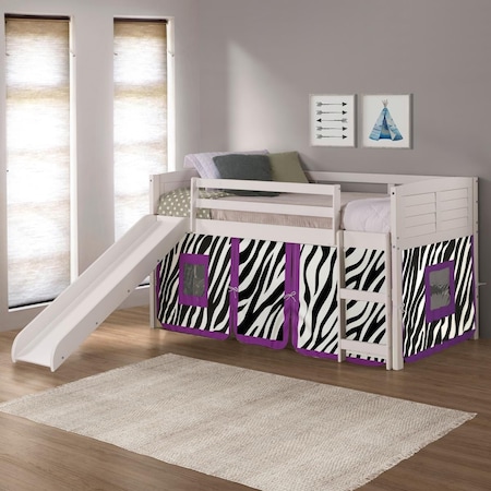 Kd Gabinetes PD-790ATW-Z-785W Twin Size Louver Low Loft with Slide & Zebra Tent in White KD3718422